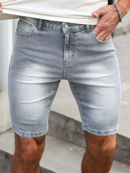 Men's Denim Shorts – Gray Skinny Fit, Knee Length Casual Summer Shorts