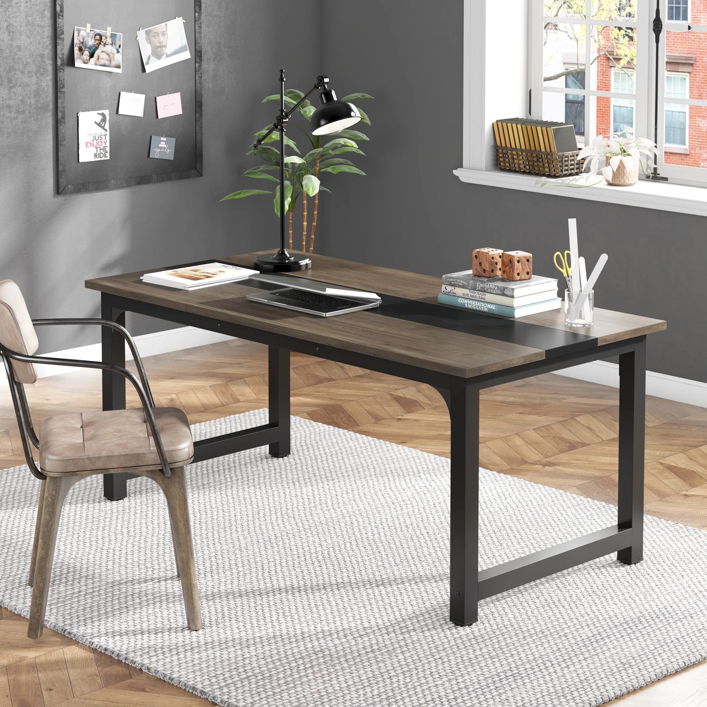 Large Office Desk | Modern Computer Desk - Spacious Writing Workstation for Home Office