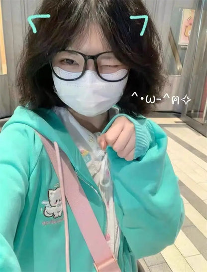 Zipper Hoodie Gothic Cartoon Kawaii Cat Ear Y2k Jacket Zip Up Thin Coat Spring Autumn Cute Core 2000s Clothes Fall Sweatshirts