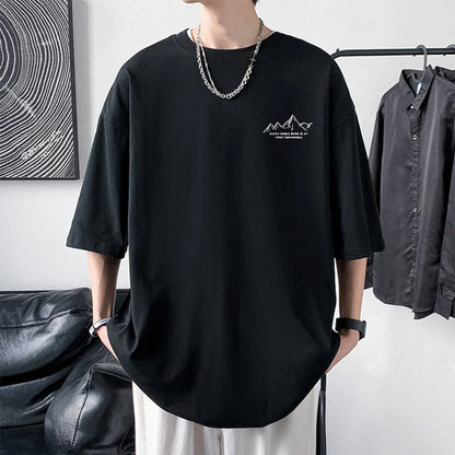 Men's Cotton T-shirt Front Back Print Half Sleeve T-shirt Men's Cotton Summer Loose Oversized Casual O-neck Male Tees