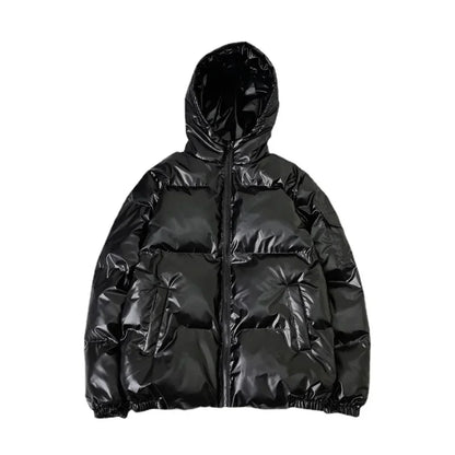 Streetwear Fashion Bright Silver Puffer Jackets for Men Thicken Winter Mens Coats Casual Hooded Cotton Wadded Heated Jacket Men