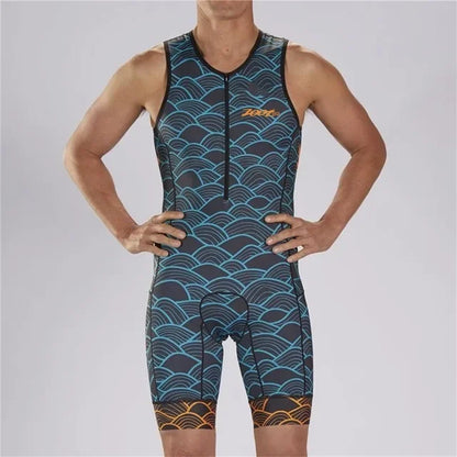Men Cycling Jersey – Sleeveless Triathlon Cycling Wear with Breathable Shock Proof Pad