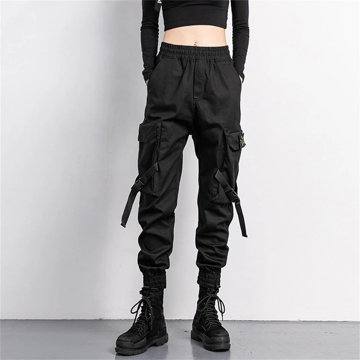 Black Fashion Korea Cargo Pants Women High Waist Baggy Tactical Sweatpants Fashion Hip Hop Harajuku Joggers Trousers Female