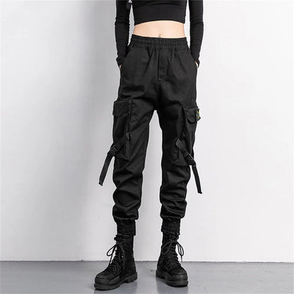 Black Fashion Korea Cargo Pants Women High Waist Baggy Tactical Sweatpants Fashion Hip Hop Harajuku Joggers Trousers Female