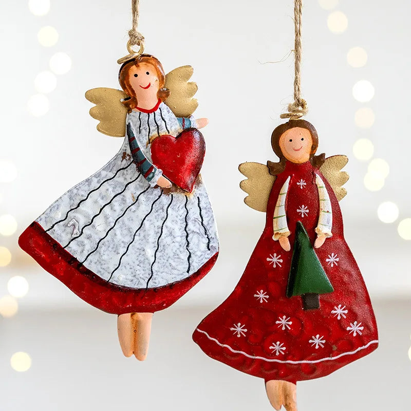 Retro Iron Christmas Angel Pendant - Country Tree Decoration - ZOOMNSTORE