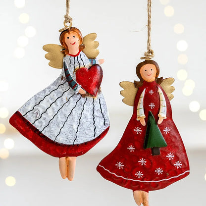 Retro Iron Christmas Angel Pendant - Country Tree Decoration - ZOOMNSTORE