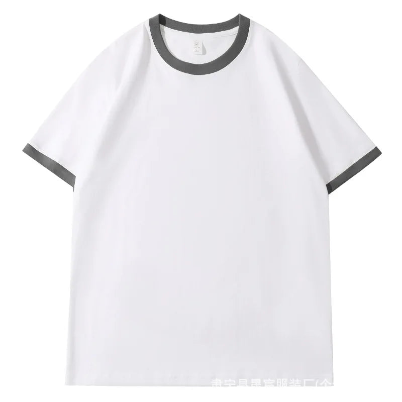 210G Heavy Cotton Men's T-shirt Edge-bumping O-Neck Short-sleeved Man T shirt Contrasting Color Splicing Men T-shirt Tops Tees