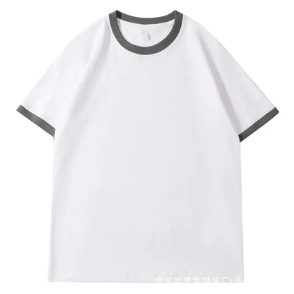 210G Heavy Cotton Men's T-shirt Edge-bumping O-Neck Short-sleeved Man T shirt Contrasting Color Splicing Men T-shirt Tops Tees