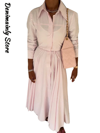 Women Summer Dress - Casual Striped Long Half Sleeve Slim Waist Mid-Calf Robe
