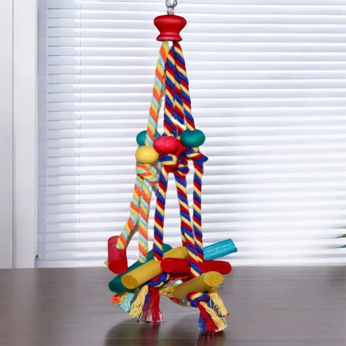 Cage Hanging Rope Bird Climbing Chewing Toys Multicolored Natural Wooden Bird Chewing Toys for Conure Cockatiel Budgies