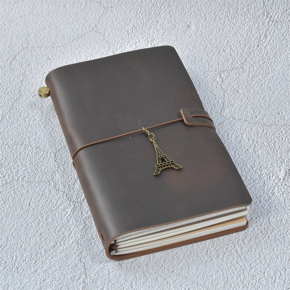 Leather Travel Journal - Refillable Notebook With Embossed Leather Cover, Handmade Diary