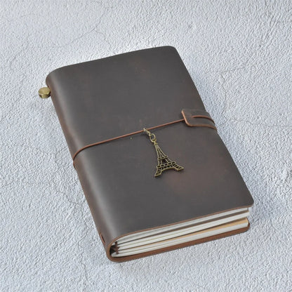 Leather Travel Journal - Refillable Notebook With Embossed Leather Cover, Handmade Diary