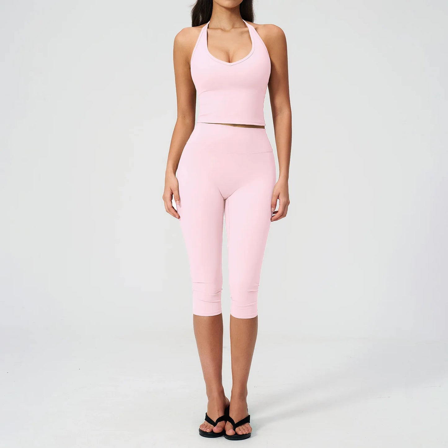 Women Tracksuit Yoga Set 2PCS Sports Set Short Sleeve Fitness Outfits Workout Clothes Running Capri Pants Gym Suit Athletic Wear