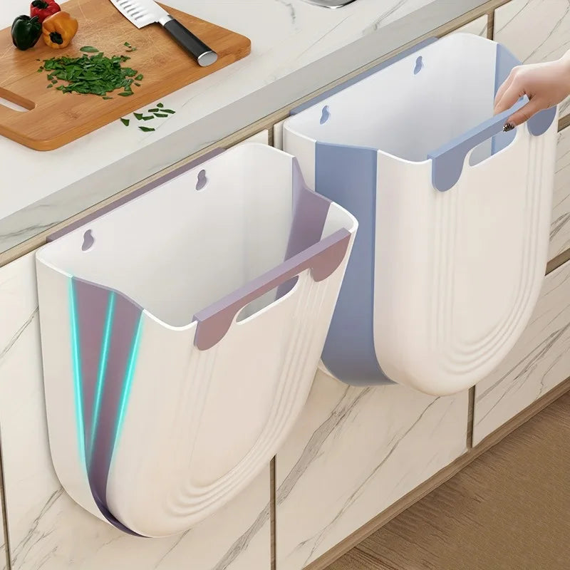 Wall-Mounted Folding Trash Can - Kitchen  Bathroom Space Saver