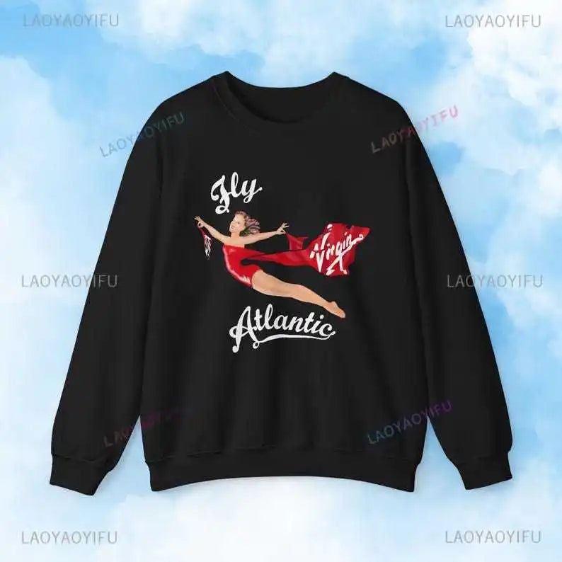 Fly Atlantic Princess Diana Sweatshirt Retro 80s Sporty Crewneck Winter Clothes Women Aesthetic Sweaters Casual Long Sleeve Tops