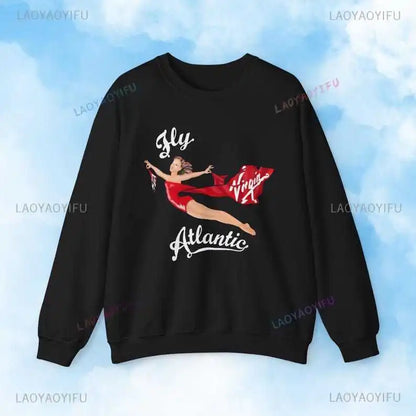 Fly Atlantic Princess Diana Sweatshirt Retro 80s Sporty Crewneck Winter Clothes Women Aesthetic Sweaters Casual Long Sleeve Tops