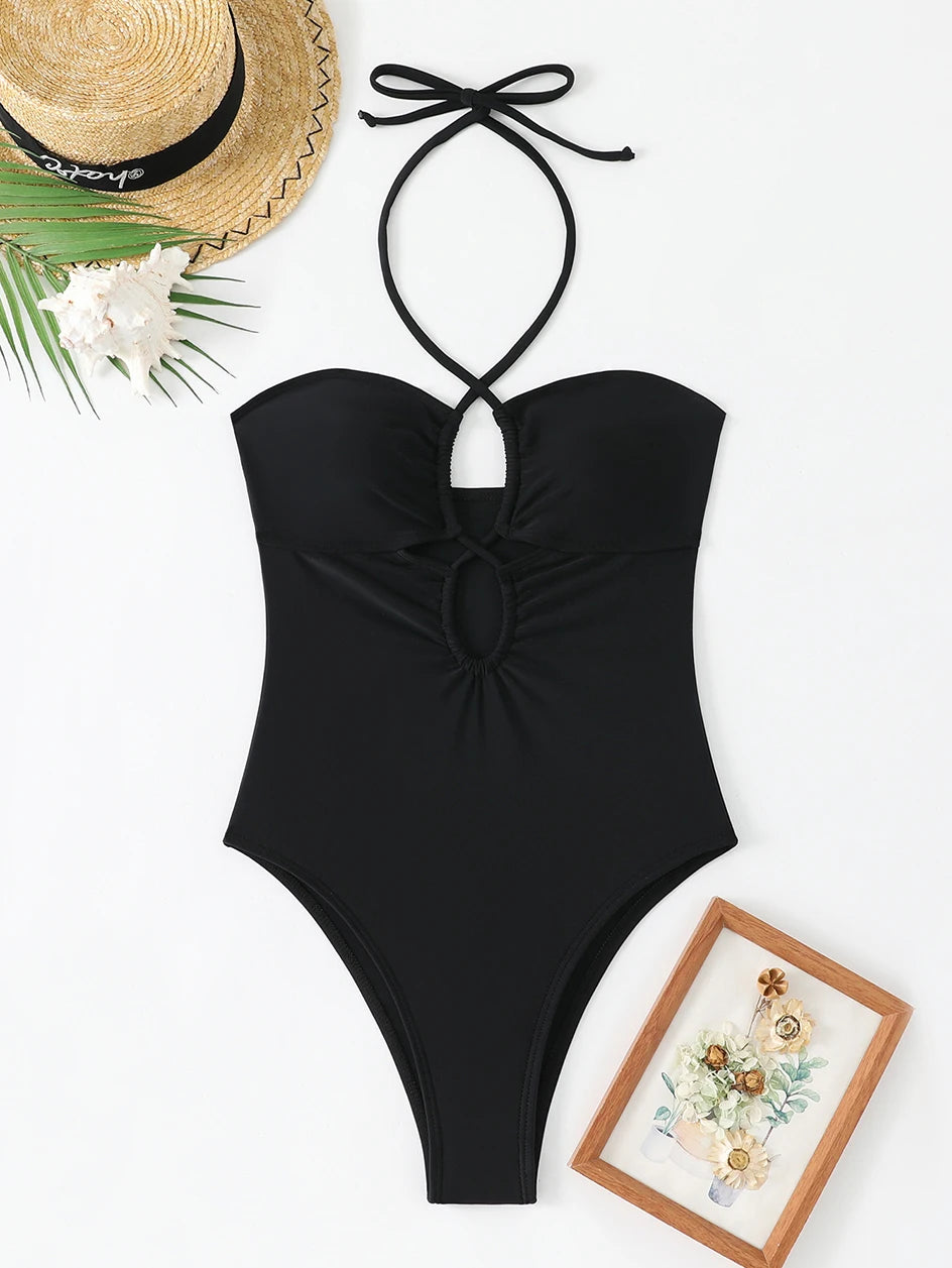 Solid Color Bathing Suit Bandeau Swimwear Woman 2026 One Piece Women's Swimsuit Female Bathwear Swimming for Beach Wear Monokini