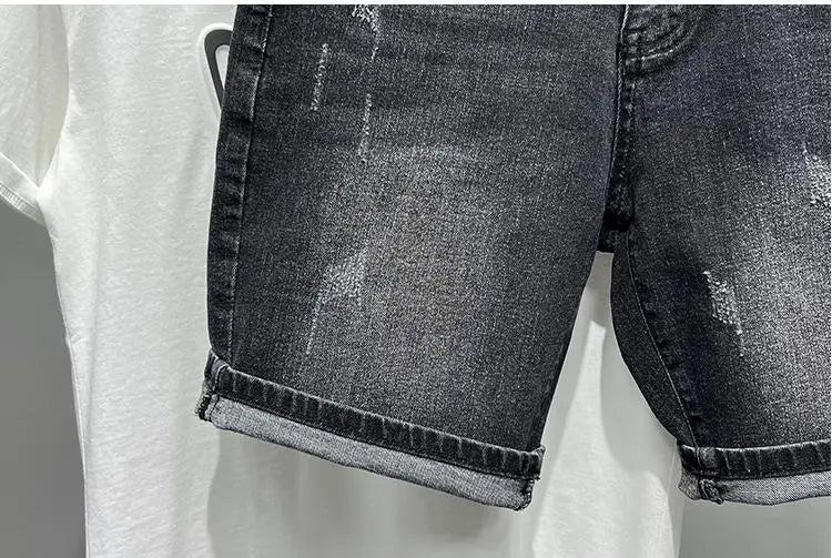 Men's Denim Shorts - Casual Summer Knee Length Black Boyfriend Five Pocket Soft Fabric