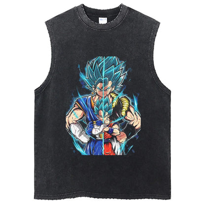 Fashion Dragon Ball Z Harajuku T-Shirts Retro Streetwear Washed Anime Man Tank Tops Tees Retro Manga Oversize Sleeveless Vest