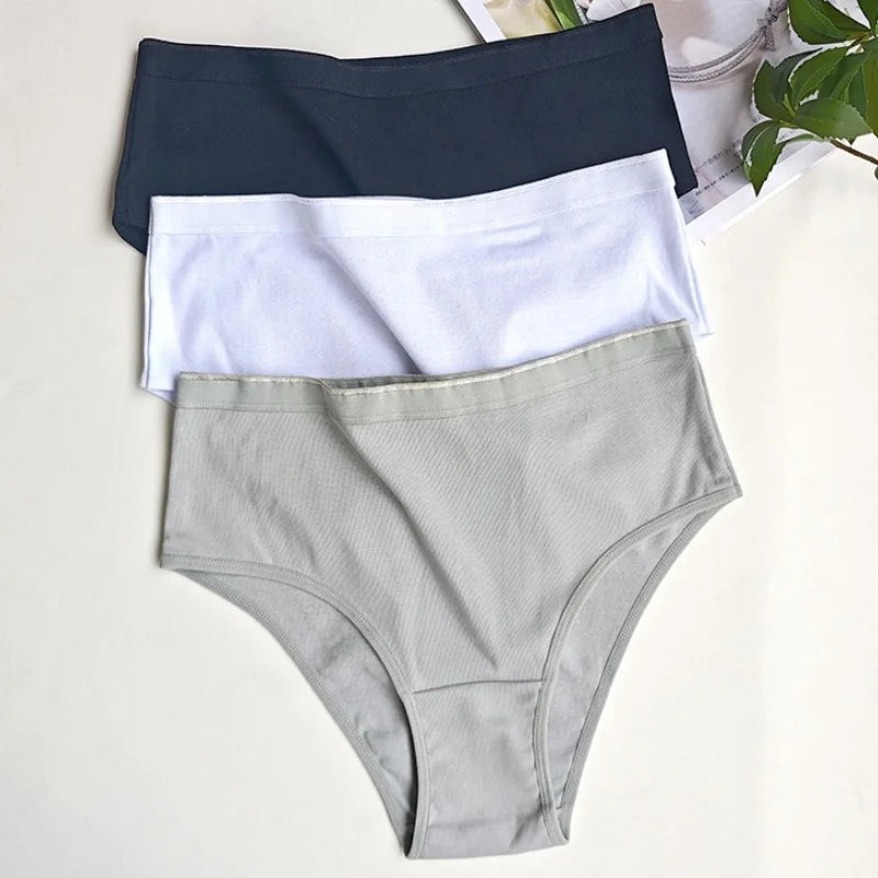 3Pcs/Set Women Cotton Panties High Waist Underwear Female Underpants Solid Color Soft Stretch Briefs Comfort Sexy Lingerie S-L