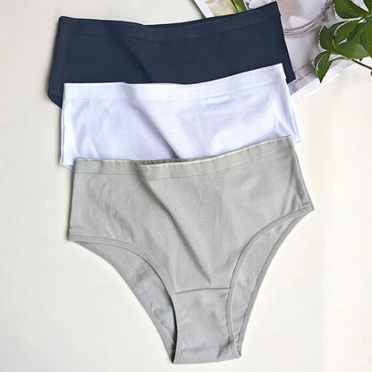 3Pcs/Set Women Cotton Panties High Waist Underwear Female Underpants Solid Color Soft Stretch Briefs Comfort Sexy Lingerie S-L