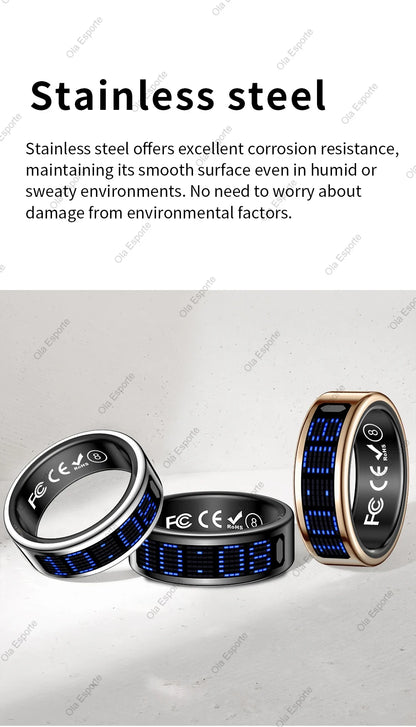 Smart Ring With Dynamic Display Screen 5 ATM Waterproof Blood Oxygen Heart Rate Sleep Monitor Sports Ring Men Women Fashion Ring