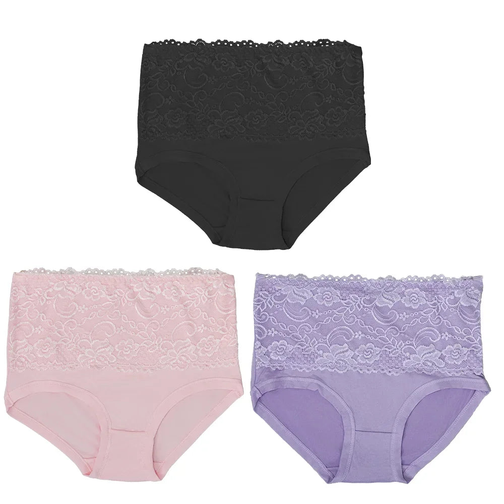 3Pcs Women's Panties Lace Triangle Panties Woman High Waist Plus Fat Plus Size Soft Comfortable and Breathable Female Underwear