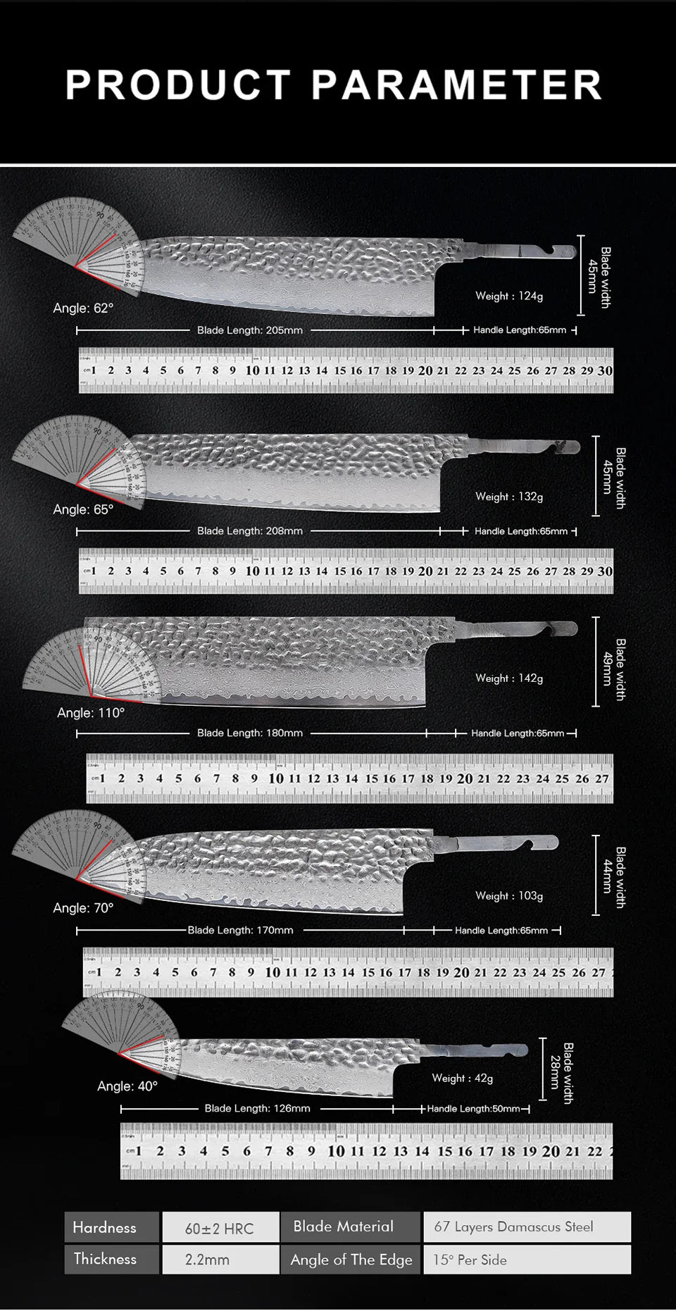 Damascus Steel VG10 Chef Knife Blank - Hand Forged Kitchen Knife Making Tool