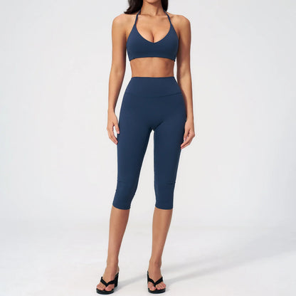 Women 2 Piece Yoga Set High Waist Capri Leggings Sports Bra Crop Top Workout Gym Athletic Outfits Female Fitness Activewear Suit