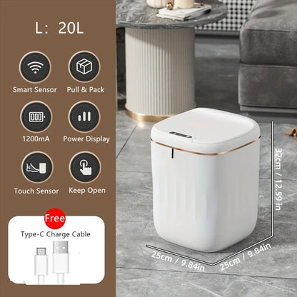 Large Rechargeable Touchless Smart Trash Can - 2022L Kitchen  Living Room Garbage Bin