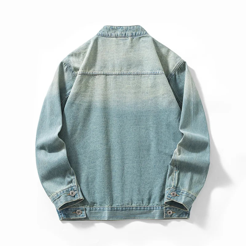 Men's Casual Non-Stretch Denim Jacket High Street Style Zipper Loose Workwear Jacket Plus Size Trendy Streetwear Top