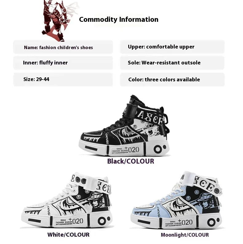 Boys High-Top Sneakers – Waterproof Leather Upper Shoes With Buckle Strap 2025 Autumn Winter