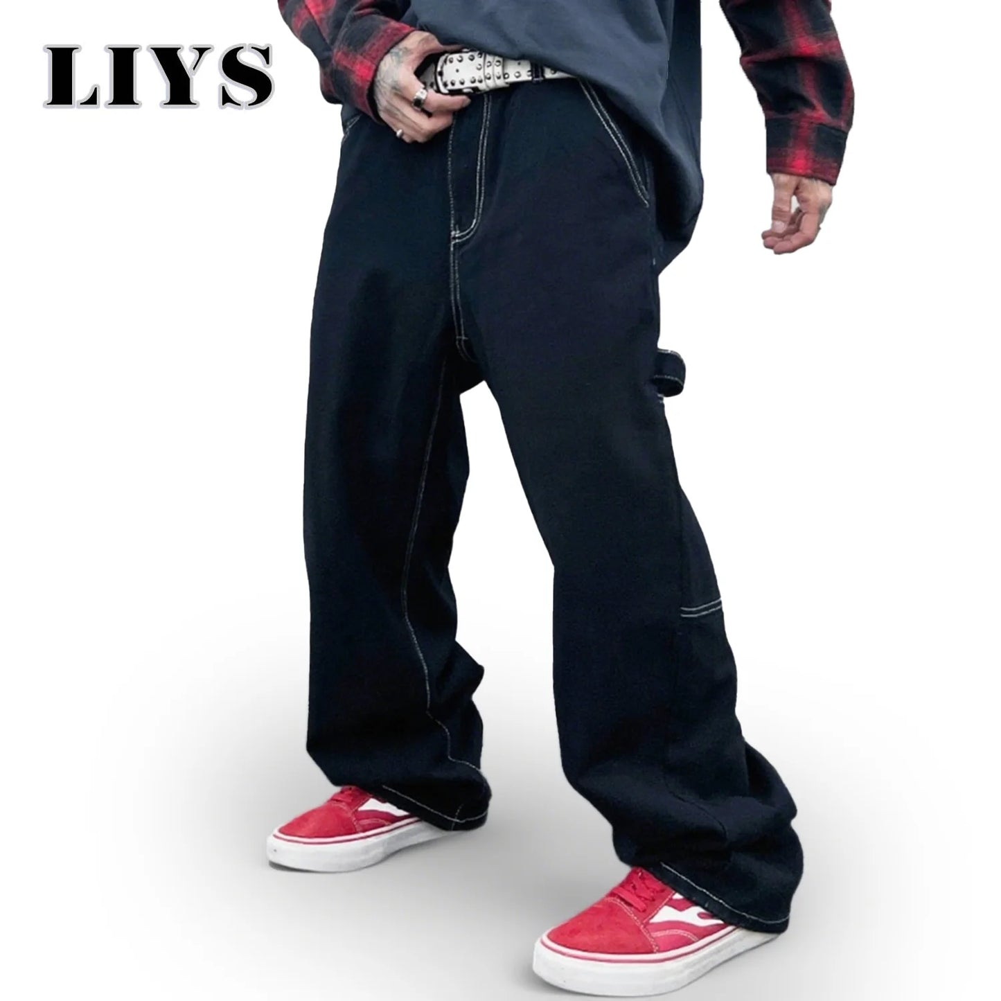 Liys Retro Black Fashion Work Jeans Men Casual Straight-Leg Classic Work Denim Trousers Korean Brand Pant Men's Summer Pants