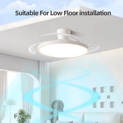 Silent Ceiling Fan Light for Bedroom Decorative Lighting Lamp Air Invisible Blade Retractable Smart Ceiling Fan with Light