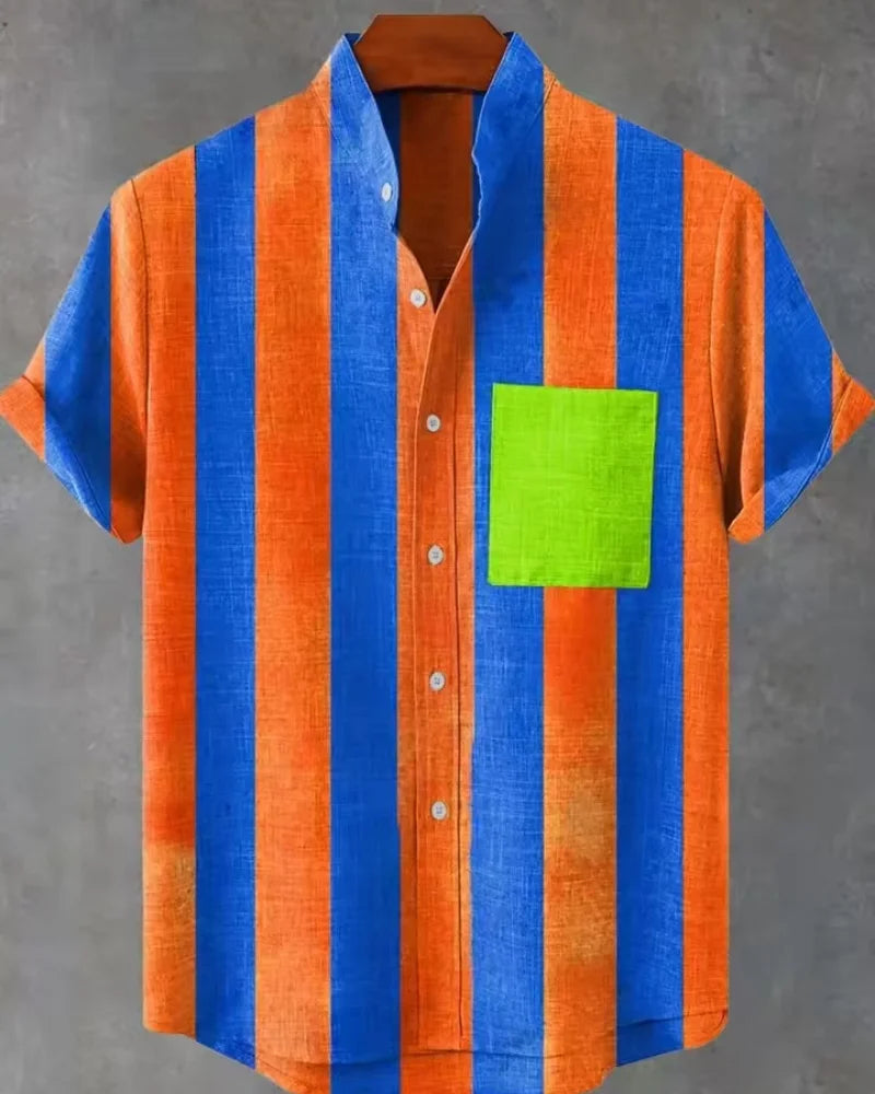 Hawaiian Casual Printed Men's Linen Shirt Short Sleeved 3D Printed Original Summer Plus Size Street Top Mens Clothing