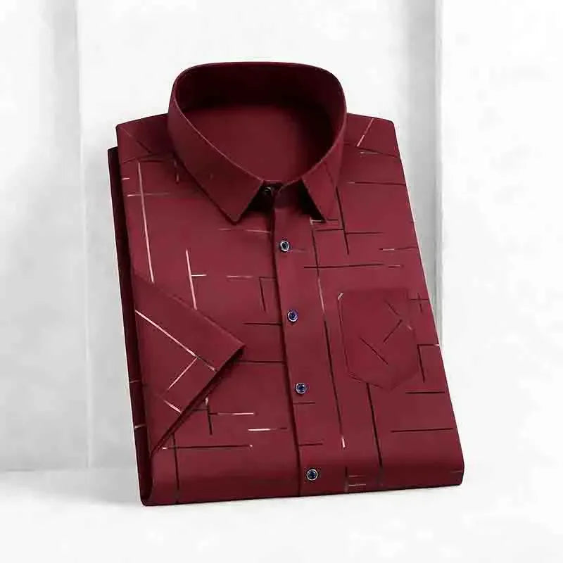 2026 High-Quality Men's Casual Fashion Shirt Short Sleeve Button-Down with Geometric Pattern