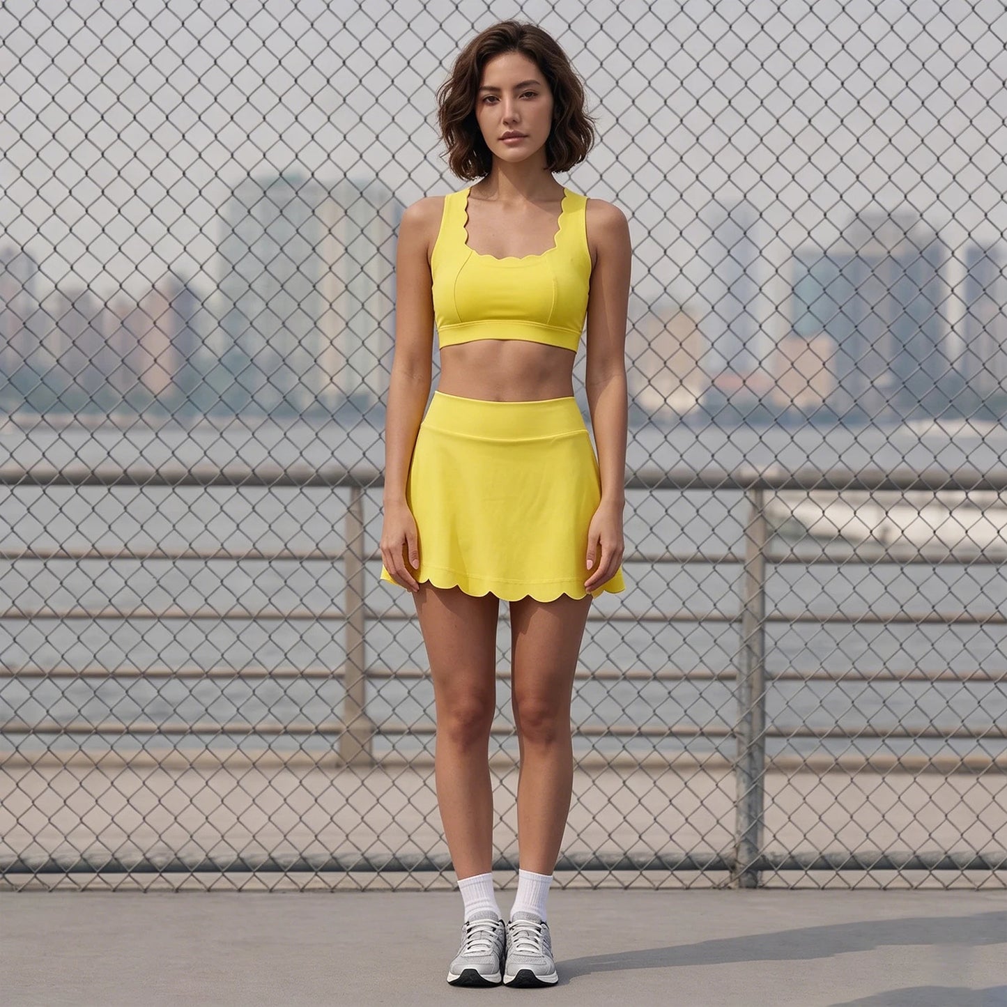 Women Yoga Set 2 Piece Cross Back Sports Bra with Pads High Waist Tennis Skirt Breathable Summer Running Pilates Gym Wear tops