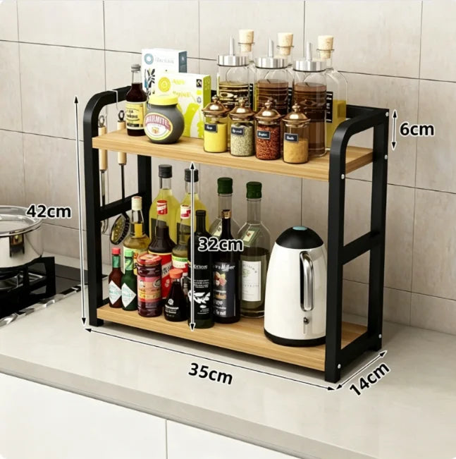 Space Saving Countertop Organizer 2-Tier Rustproof Metal Rack Kitchen Storage Holder for Coffee Mugs Condiments 1pc