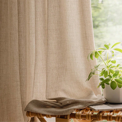 Blackout Curtain - Modern Linen Breathable Drapes for Living Room & Bedroom Heat Insulating