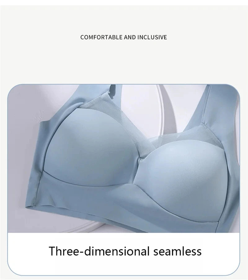Plus Size Sports Bra - Seamless Wire Free Push Up Brassiere With Wide Straps