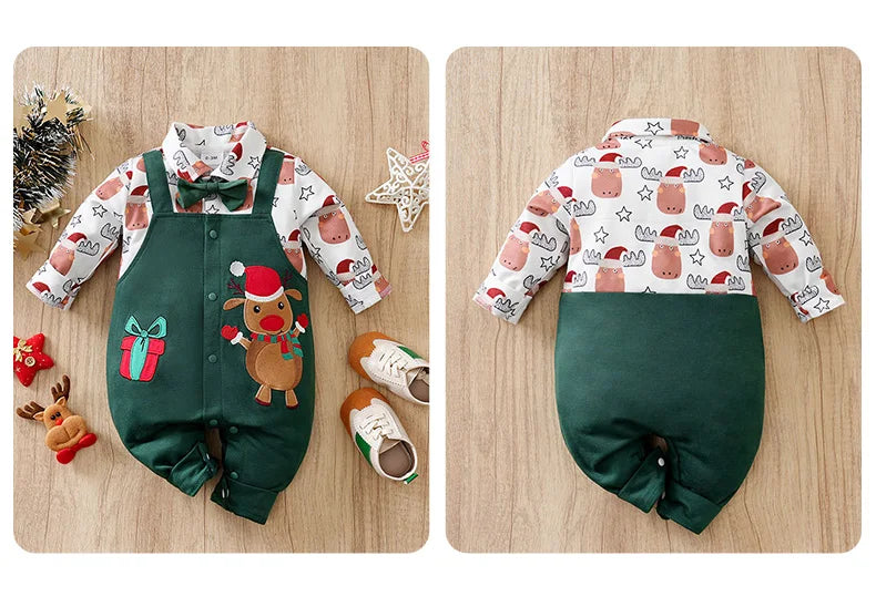 Baby Romper Cotton - Newborn Unisex Velvet Santa Elk Long Sleeve 0-18 Months