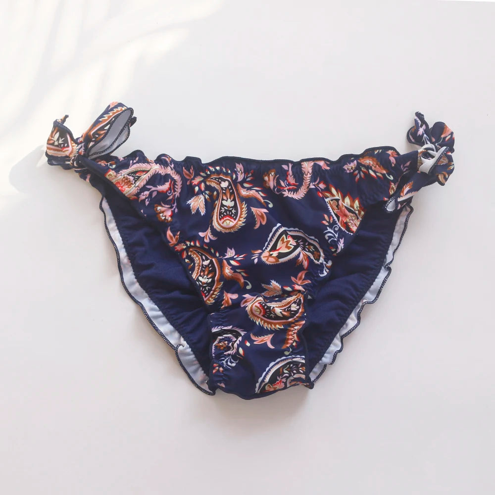 Wholesale Fold Sexy Bandage Brazilian Bikini Thong 2025 Ruffle Flower Swimwear Swimsuit Women Bottom Sexy Cheap Biquini Bottom