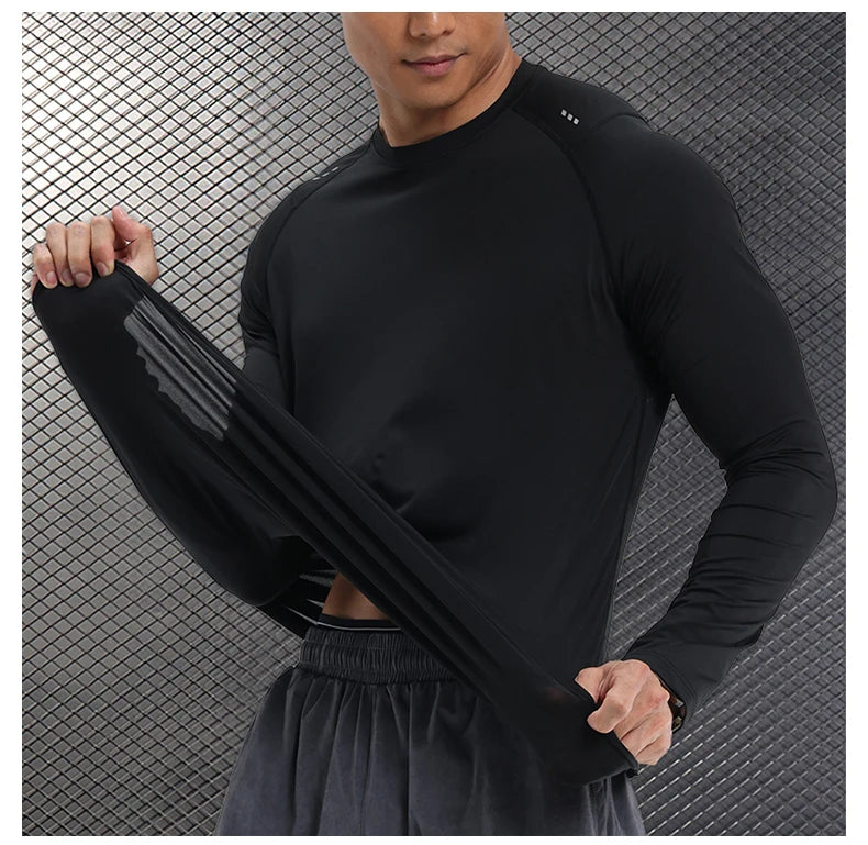 Men Compression Shirt - Long Sleeve Running Gym Top With Moisture Wicking Fabric