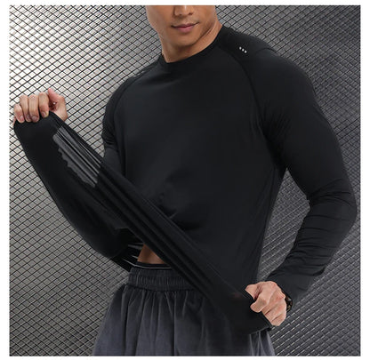 Men Compression Shirt - Long Sleeve Running Gym Top With Moisture Wicking Fabric
