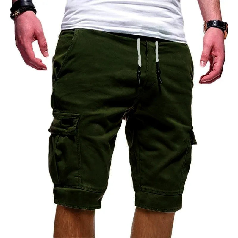 Men's Cargo Shorts – Green Summer Bermuda With Flap Pockets & Drawstring Waist