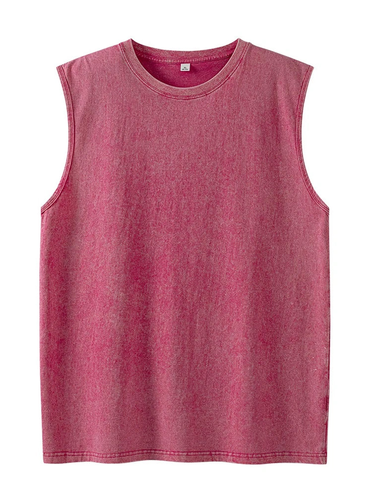 Summer Men's Washed Cotton Tank Tops Muscle Gym Sleeveless Workout T Shirts Running Beach Loose Cutoff Tees