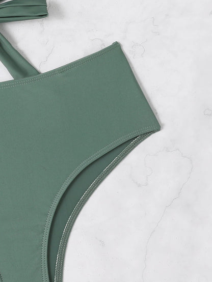 Solid Color Women's Swimwear V Neck Back Tie Bikini Set Adjustable Strap Swimsuit Female Summer Swimming Beach Wear