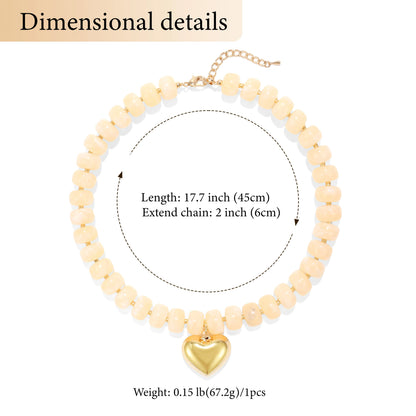 Badu Bohemia Colorful Acrylic Beaded Choker Necklace for  Women 14K Gold Plated Heart Pendant Summer Aesthetic Y2K Jewelry Gift
