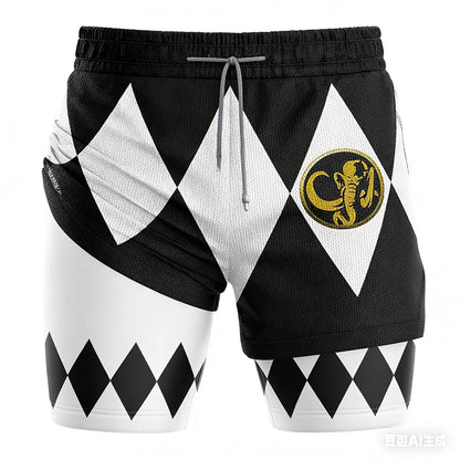 Bandai Periphery Power Rangers Men's Double Layer 2-In-1 Performance Gym Shorts Summer Quick-Dry Comfy Lightweight Beach Shorts