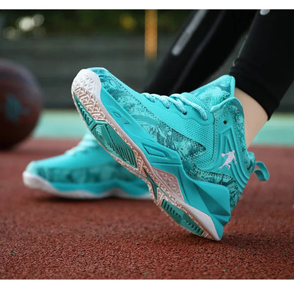 Children Basketball Shoes - Kids Sneakers Lace Up | Non Slip PU Leather High Top